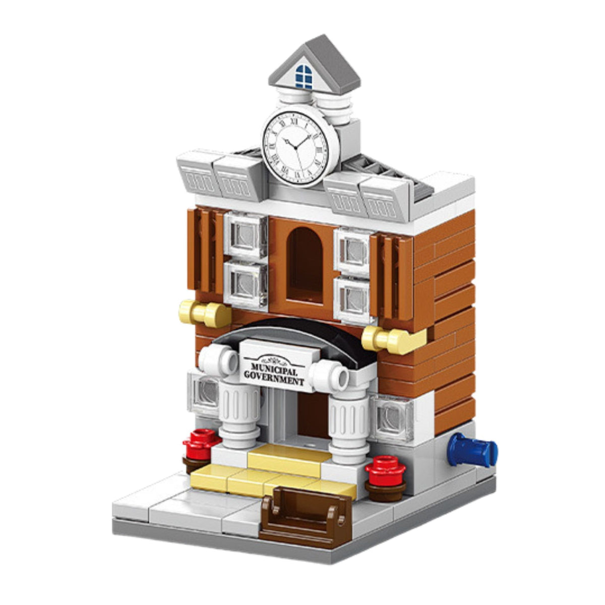 Set de Constructie, Klevo, Jucarie Educativa STEM, 121 Piese, Model 3D, +6 Ani, Colectia Strada Comerciala Europeana, 6.4 x 5.6 x 9.2 cm, Maro/Gri