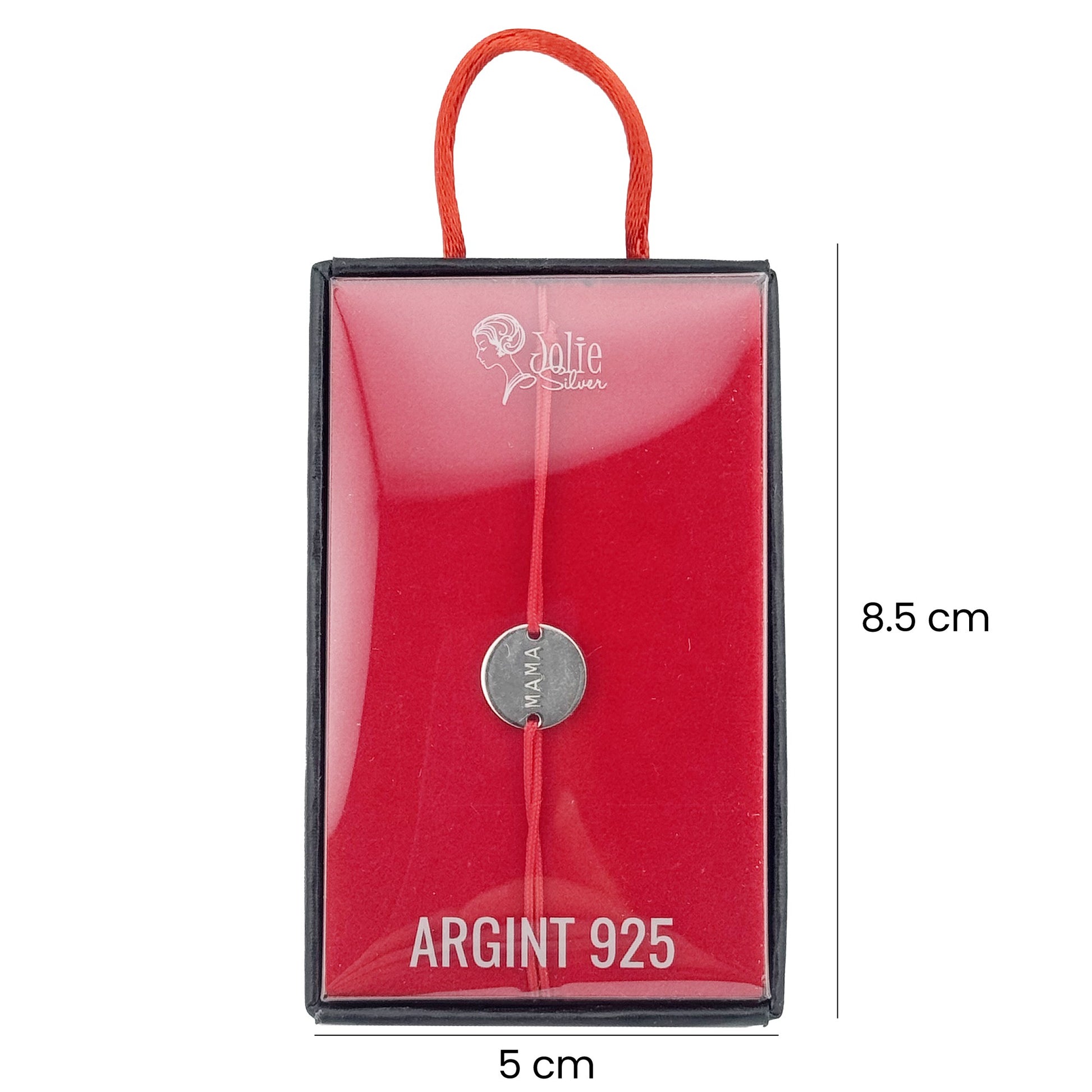 Martisor Bratara Argint 925, Jolie, Model Mama Rotund, Martisor de 1 Martie, cu Snur Rosu, Argintiu