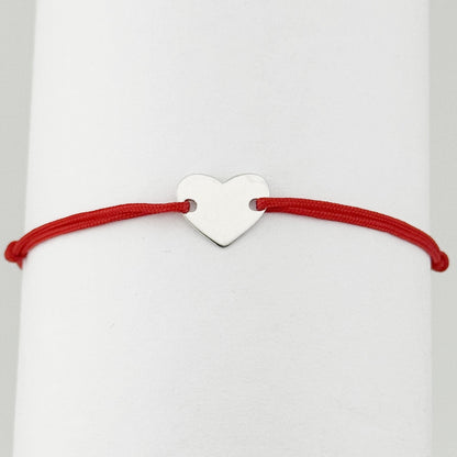 Bratara Argint 925 pentru Dama, Jolie, Model Inimioara plina, Martisor Bratara de 1 Martie, Pandativ Argintiu cu Snur Rosu
