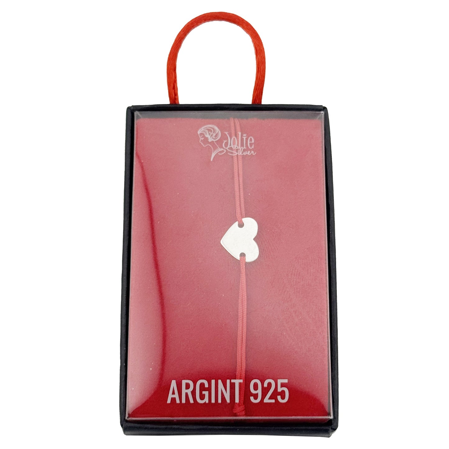 Bratara Argint 925 pentru Dama, Jolie, Model Inimioara plina, Martisor Bratara de 1 Martie, Pandativ Argintiu cu Snur Rosu