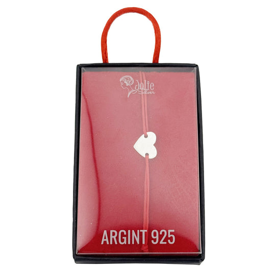 Bratara Argint 925 pentru Dama, Jolie, Model Inimioara plina, Martisor Bratara de 1 Martie, Pandativ Argintiu cu Snur Rosu