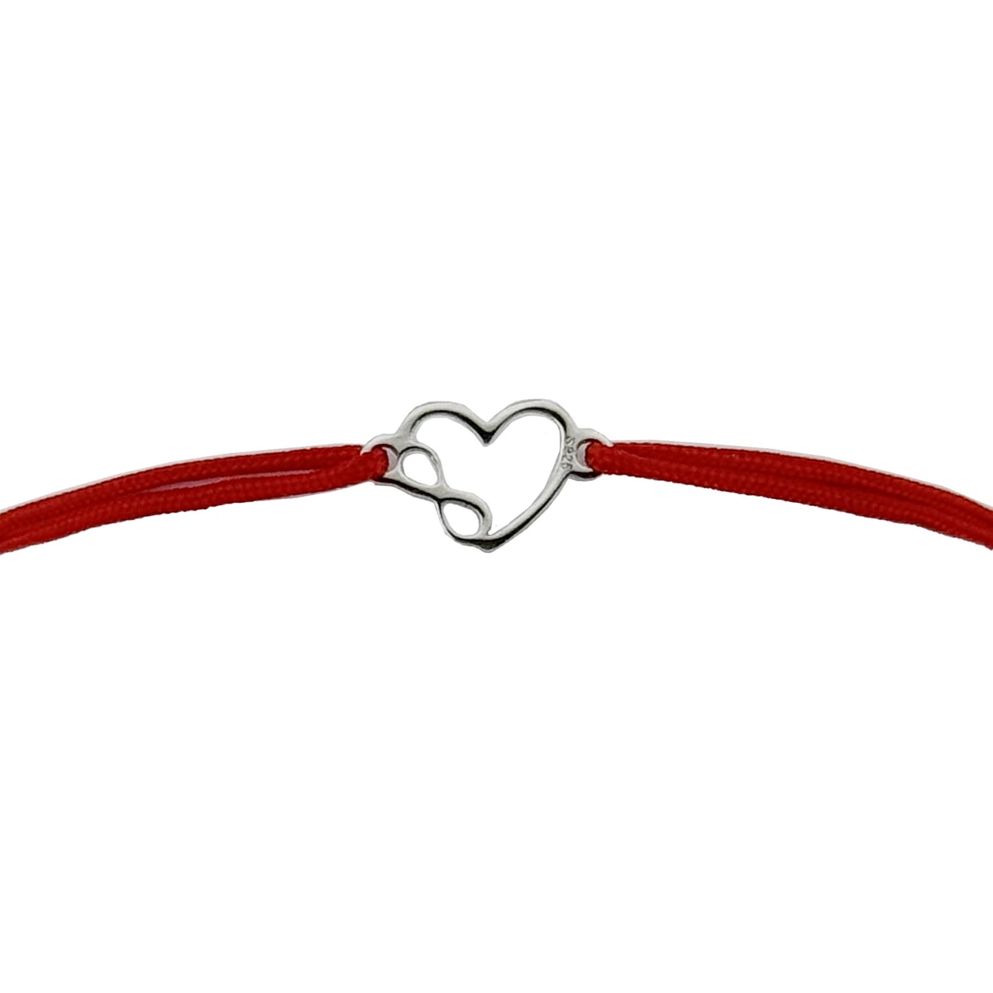 Martisor Bratara Argint 925, Jolie, Model Inima cu infinit, Martisor de 1 Martie, cu Snur Rosu, Argintiu