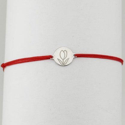 Bratara Argint 925 pentru Dama, Jolie, Model Rotund Lalea, Martisor Bratara de 1 Martie, Pandativ Argintiu cu Snur Rosu