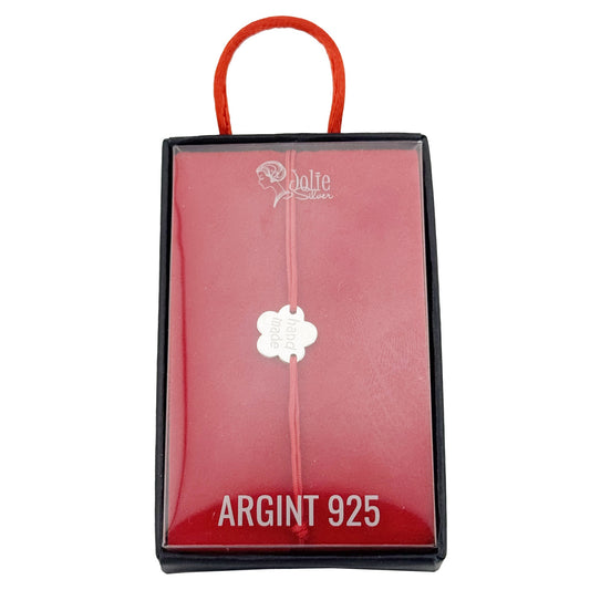 Bratara Argint 925 pentru Dama, Jolie, Model Floare HAND MADE, Martisor Bratara de 1 Martie, Pandativ Argintiu cu Snur Rosu