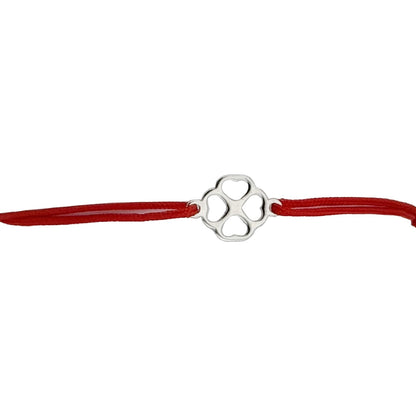 Martisor Bratara Argint 925, Jolie, Model Inimioare in Trifoi, Martisor de 1 Martie, cu Snur Rosu, Argintiu