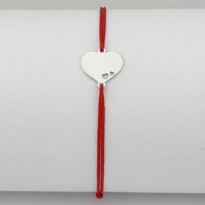 Bratara Argint 925 pentru Dama, Jolie, Model Inima Plina, Martisor Bratara de 1 Martie, Pandativ Argintiu cu Snur Rosu
