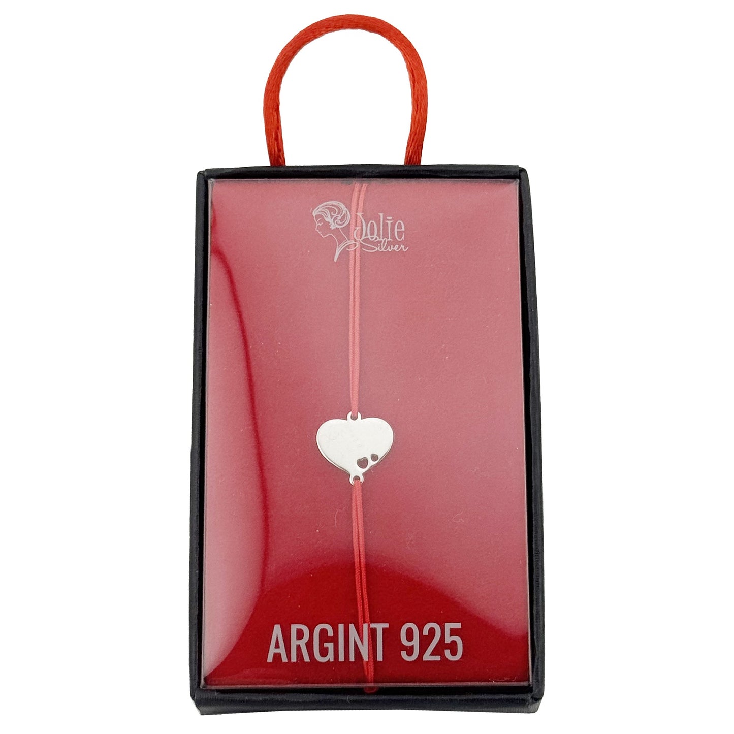 Bratara Argint 925 pentru Dama, Jolie, Model Inima Plina, Martisor Bratara de 1 Martie, Pandativ Argintiu cu Snur Rosu