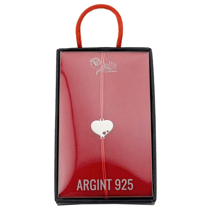 Bratara Argint 925 pentru Dama, Jolie, Model Inima Plina, Martisor Bratara de 1 Martie, Pandativ Argintiu cu Snur Rosu