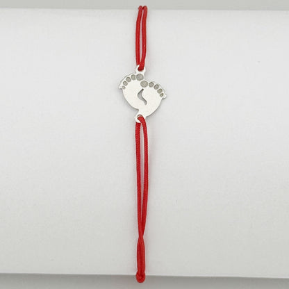 Bratara Argint 925 pentru Dama, Jolie, Model Picioruse, Martisor Bratara de 1 Martie, Pandativ Argintiu cu Snur Rosu