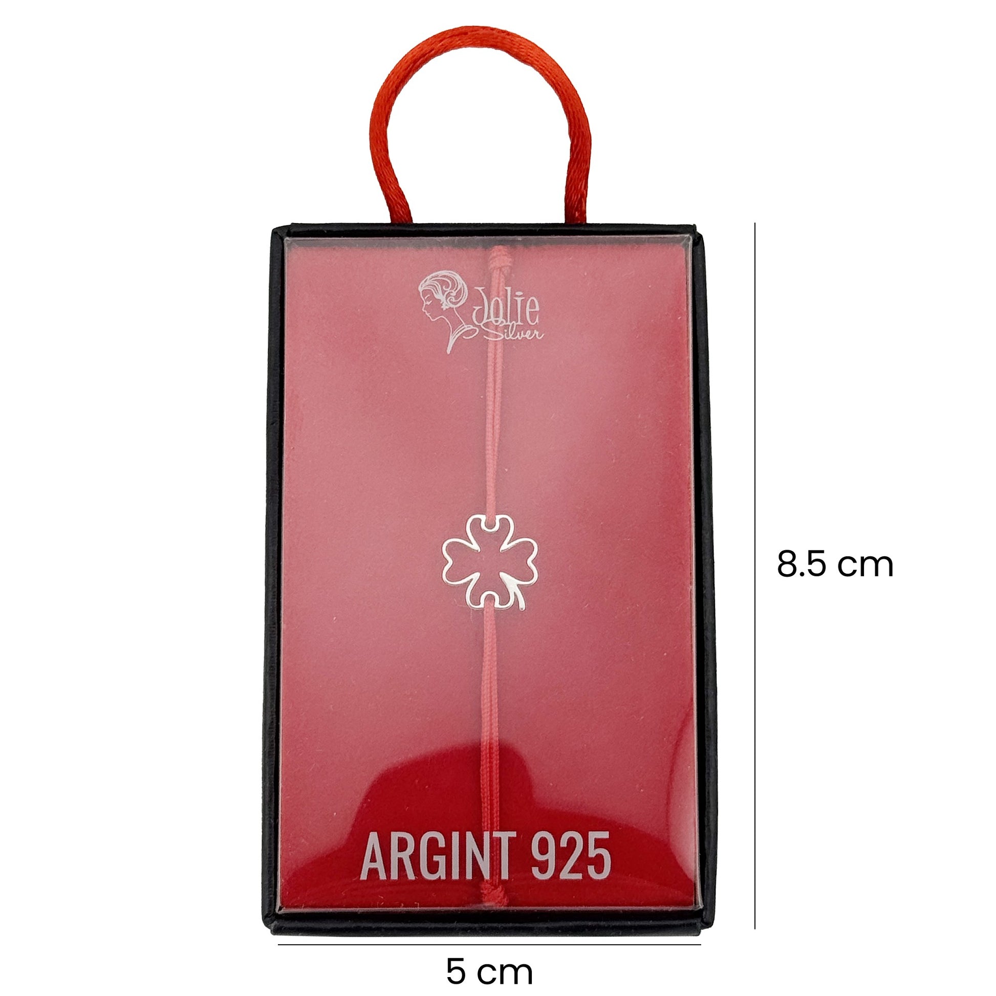 Martisor Bratara Argint 925, Jolie, Model Trifoi, Martisor de 1 Martie, cu Snur Rosu, Argintiu