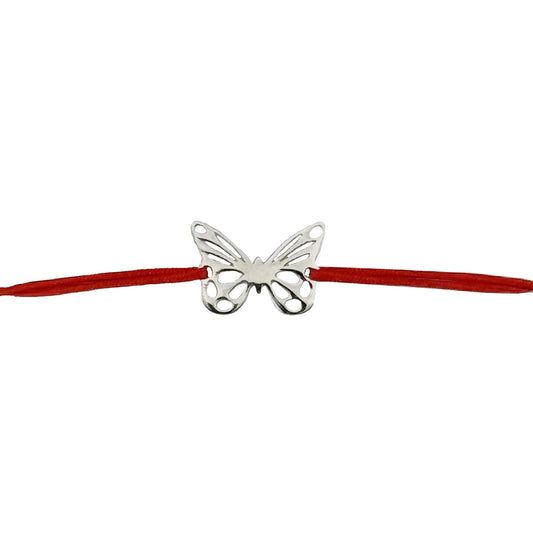 Martisor Bratara Argint 925, Jolie, Model Fluturas, Martisor de 1 Martie, cu Snur Rosu, Argintiu