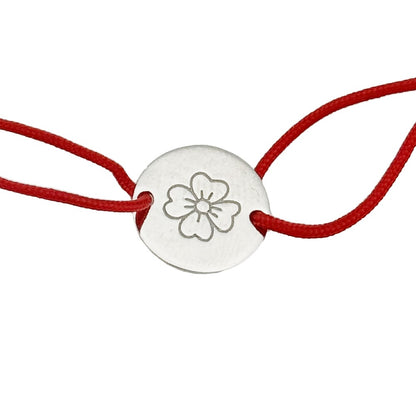 Martisor Bratara Argint 925, Jolie, Model Trifoi Gravat, Martisor de 1 Martie, cu Snur Rosu, Argintiu