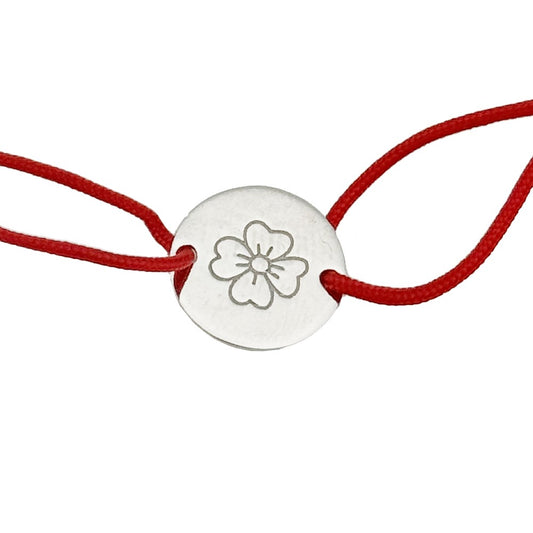 Martisor Bratara Argint 925, Jolie, Model Trifoi Gravat, Martisor de 1 Martie, cu Snur Rosu, Argintiu
