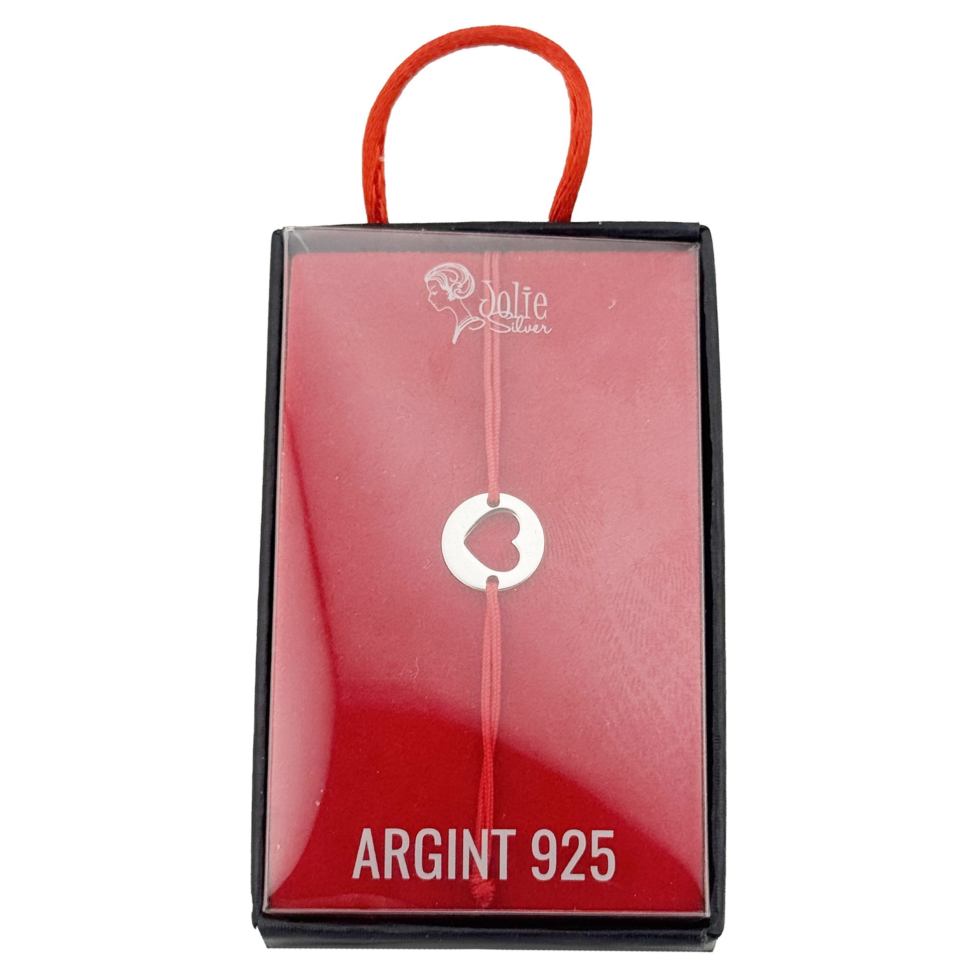 Bratara Argint 925 pentru Dama, Jolie, Model Inima Decupata, Martisor Bratara de 1 Martie, Pandativ Argintiu cu Snur Rosu