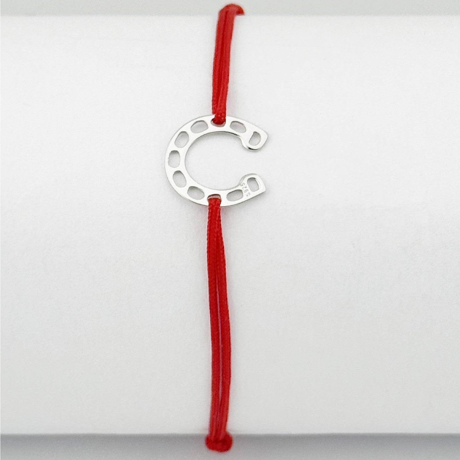Bratara Argint 925 pentru Dama, Jolie, Model Potcoava, Martisor Bratara de 1 Martie, Pandativ Argintiu cu Snur Rosu
