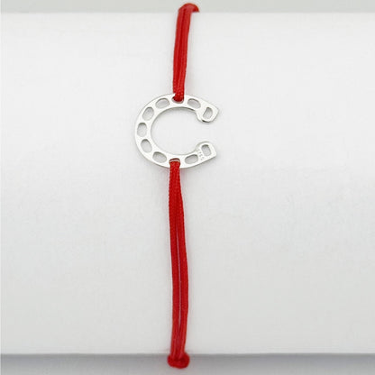 Bratara Argint 925 pentru Dama, Jolie, Model Potcoava, Martisor Bratara de 1 Martie, Pandativ Argintiu cu Snur Rosu