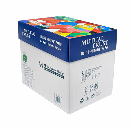Hartie Copiator A4 Mutual Trust Cardboard, Klevo, 80 g/mp, 25 topuri x 100 coli/top (2500 coli), 210 x 297 mm, Hartie Multifunctionala pentru Printare, Copiere si Proiecte Creative