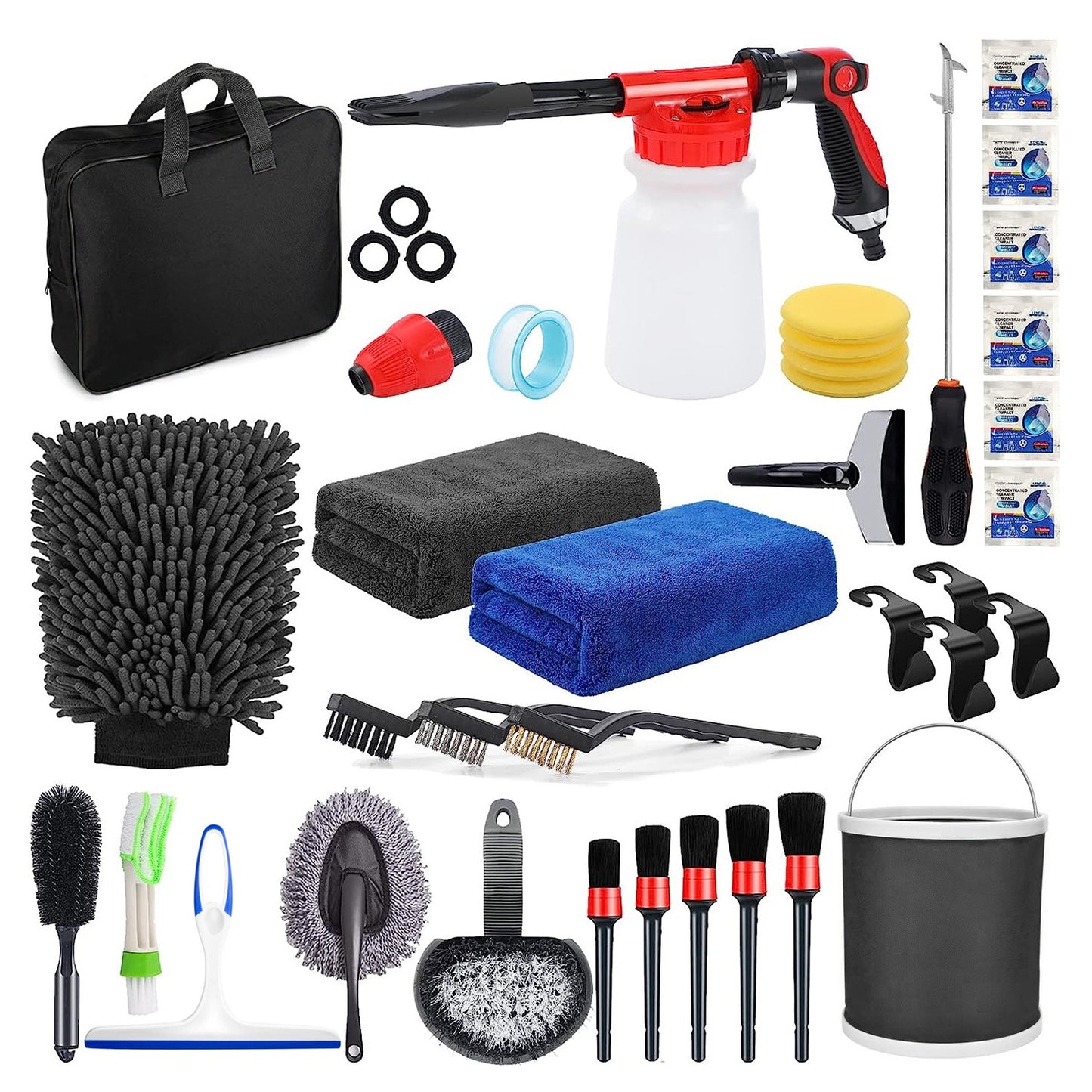 Accesorii pentru Curatare Auto, Klevo, Set 35 bucati, Accesorii pentru Detailing Auto, Accesorii pentru Curatare Auto in Interior si Exterior, Multicolor