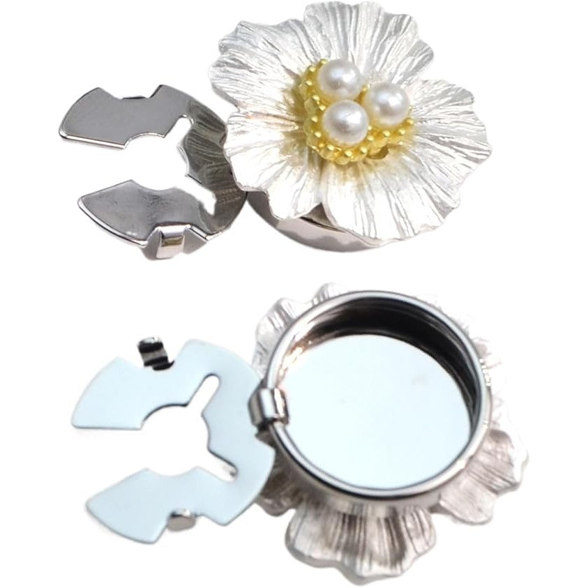 Accesoriu pentru Nasturi, Klevo, Model Floare cu Perle, din Metal, 2.5 x 1.7 cm, Argintiu
