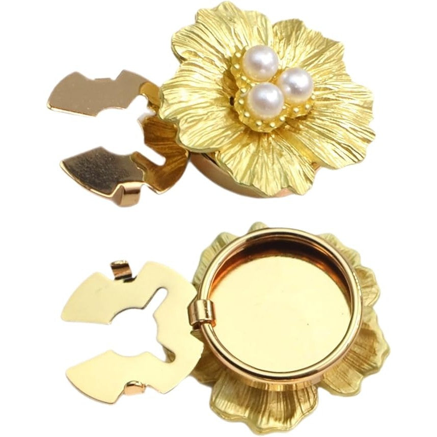 Accesoriu pentru Nasturi, Klevo, Model Floare cu Perle, din Metal, 2.5 x 1.7 cm, Auriu