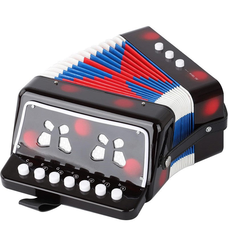 Acordeon Pentru Copii, Klevo, Acordeon Jucarie pentru Educatie Timpurie, 7 butoane 2 bass, Acordeon Instrument Muzical pentru Copii, 18 x 17 x 10 cm, Negru