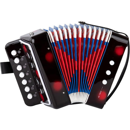 Acordeon Pentru Copii, Klevo, Acordeon Jucarie pentru Educatie Timpurie, 7 butoane 2 bass, Acordeon Instrument Muzical pentru Copii, 18 x 17 x 10 cm, Negru