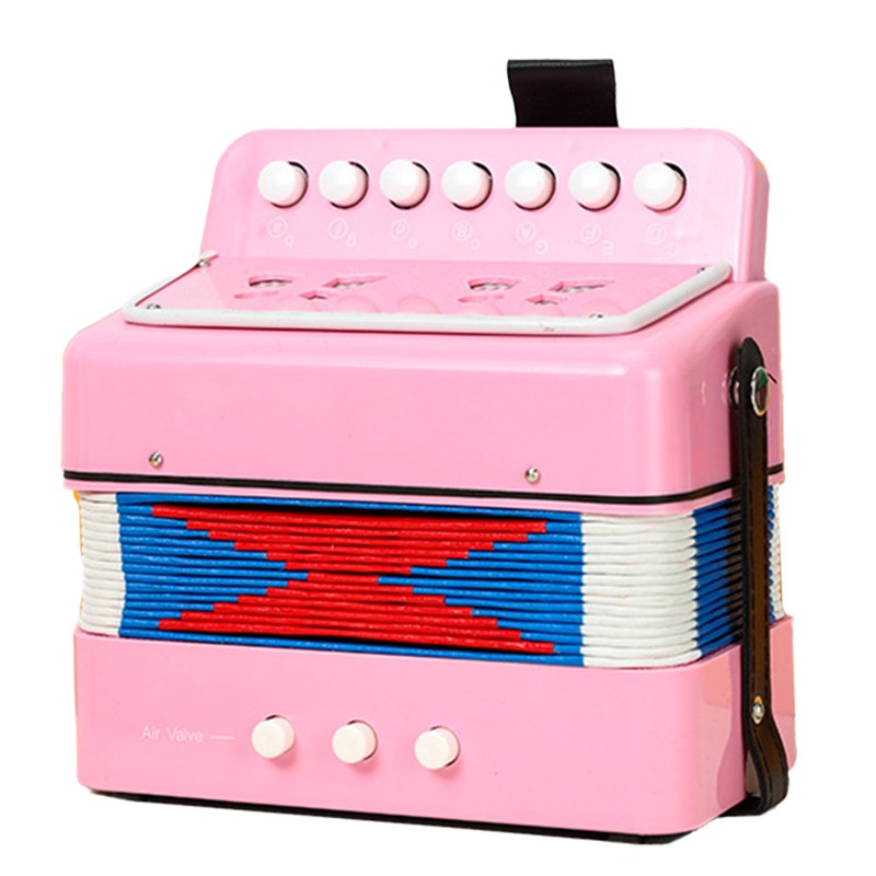 Acordeon Pentru Copii, Klevo, Acordeon Jucarie pentru Educatie Timpurie, 7 butoane 2 bass, Acordeon Instrument Muzical pentru Copii, 18 x 17 x 10 cm, Roz