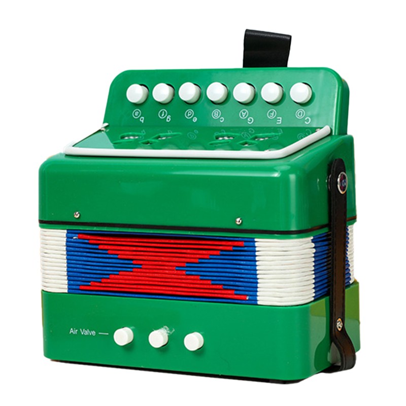 Acordeon Pentru Copii, Klevo, Acordeon Jucarie pentru Educatie Timpurie, 7 butoane 2 bass, Acordeon Instrument Muzical pentru Copii, 18 x 17 x 10 cm, Verde