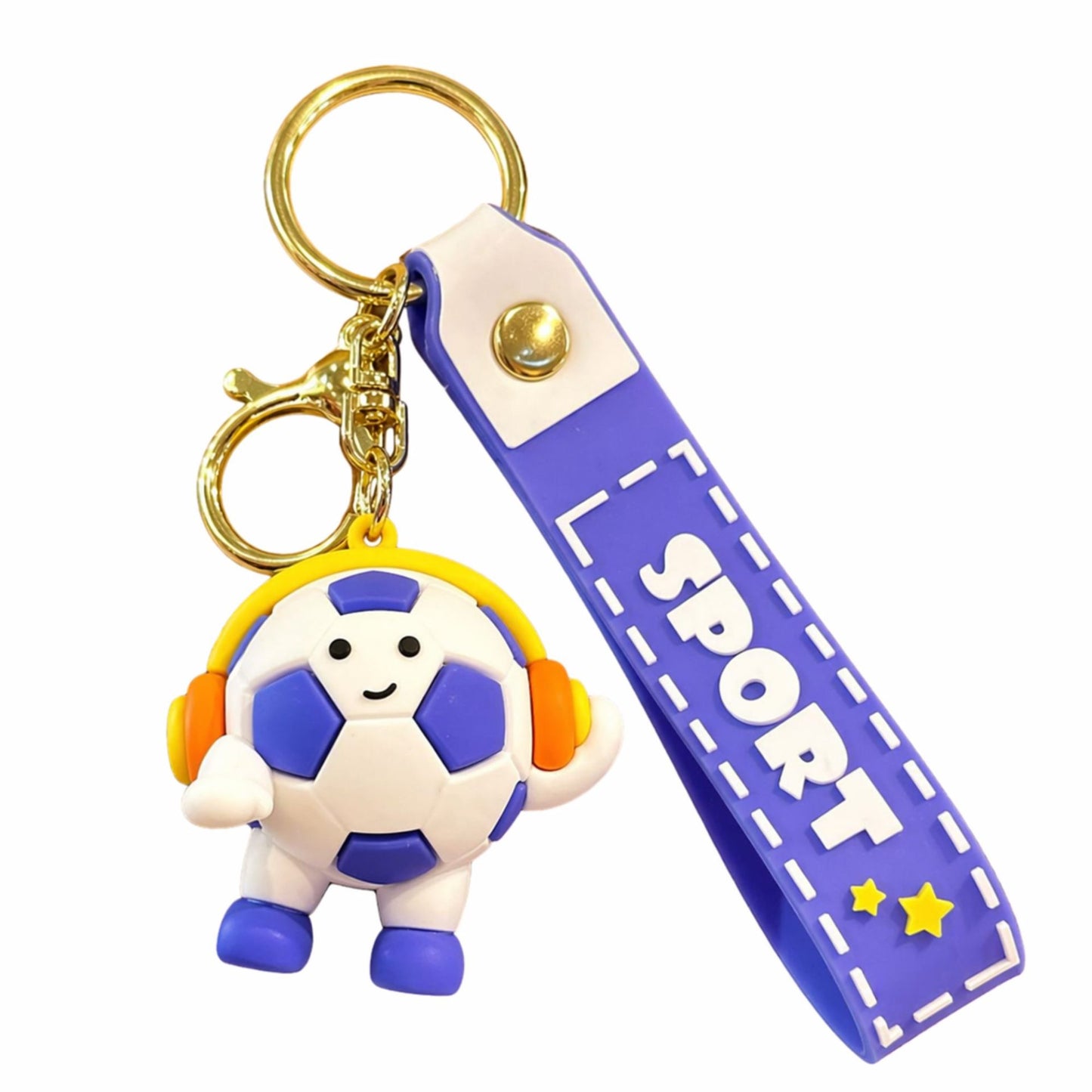 Breloc Chei, Klevo, Model Minge de Fotbal cu Casti, Cupa Mondiala, Accesoriu Pentru Chei si Rucsac, Material Acril, 50 g, Albastru Inchis