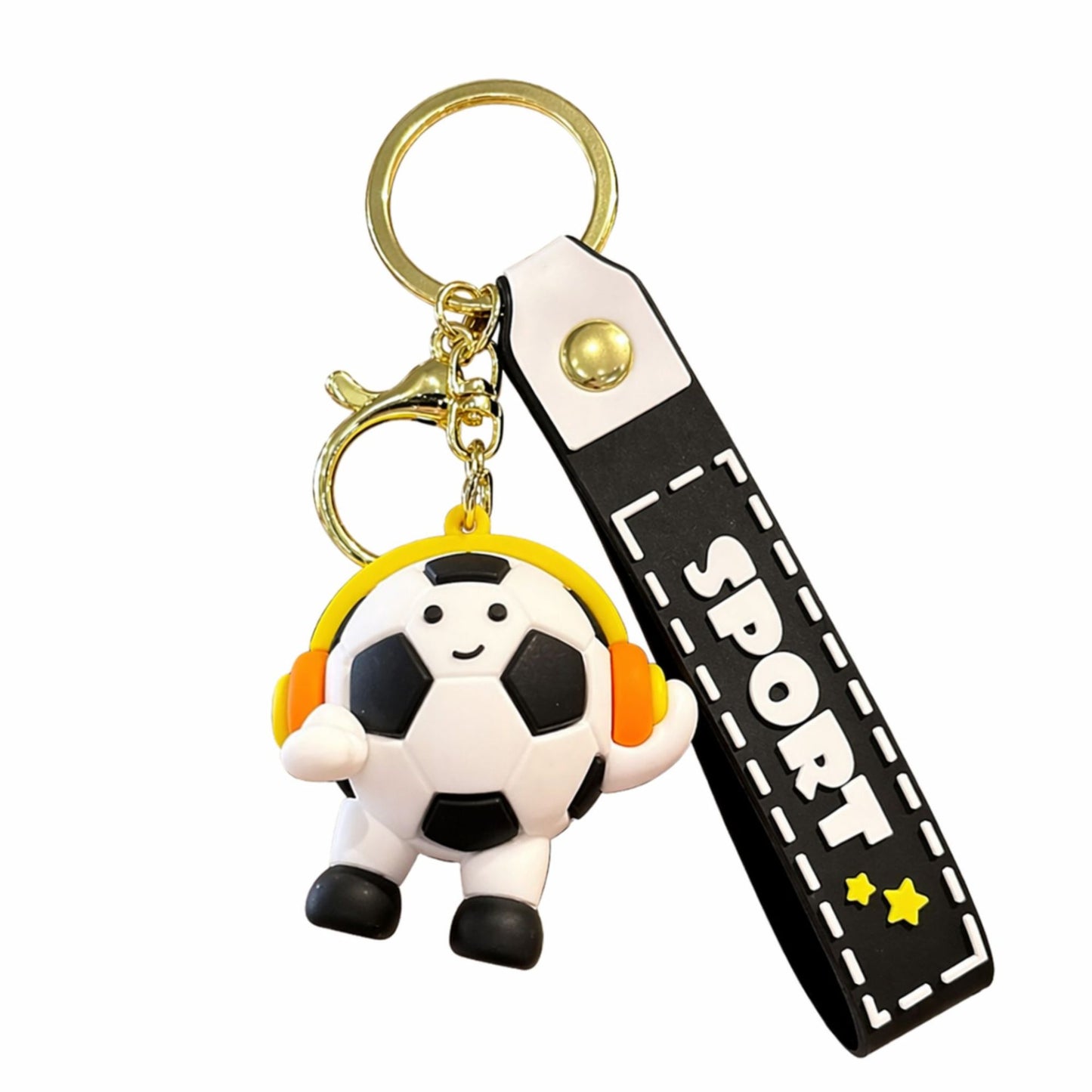 Breloc Chei, Klevo, Model Minge de Fotbal cu Casti, Cupa Mondiala, Accesoriu Pentru Chei si Rucsac, Material Acril, 50 g, Negru
