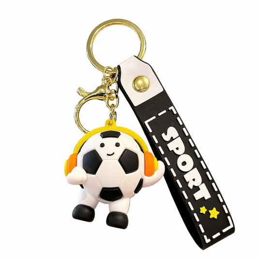Breloc Chei, Klevo, Model Minge de Fotbal cu Casti, Cupa Mondiala, Accesoriu Pentru Chei si Rucsac, Material Acril, 50 g, Negru