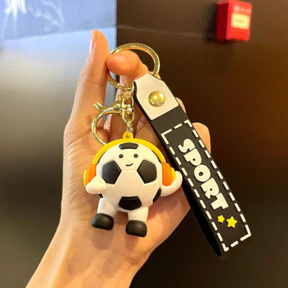 Breloc Chei, Klevo, Model Minge de Fotbal cu Casti, Cupa Mondiala, Accesoriu Pentru Chei si Rucsac, Material Acril, 50 g, Negru