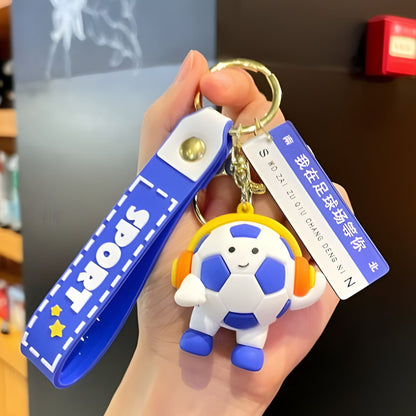 Breloc Chei, Klevo, Model Minge de Fotbal cu Casti, Mesaj Te aștept pe terenul de fotbal, Cupa Mondiala, Accesoriu Pentru Chei si Rucsac, Material Acril, 50 g, Albastru Inchis