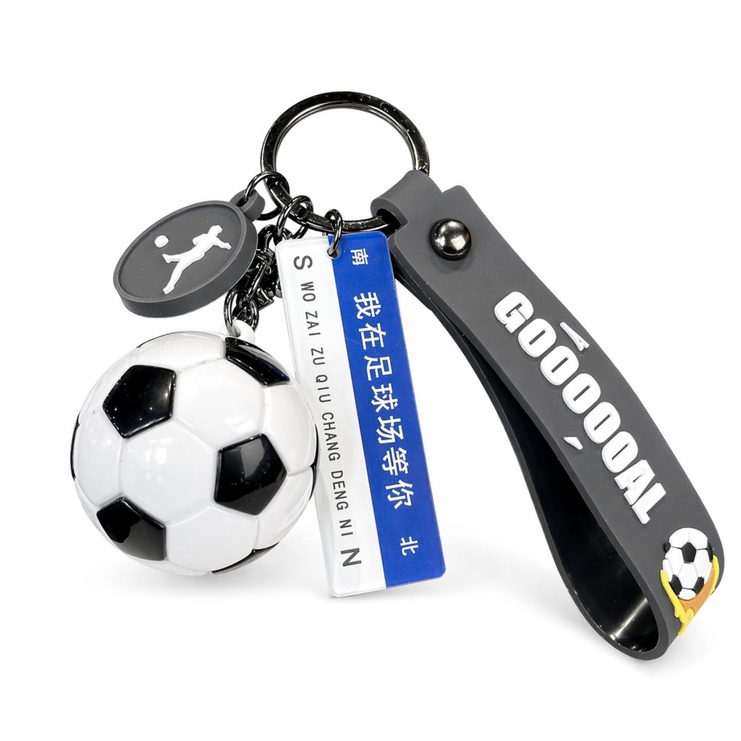 Breloc Chei, Klevo, Model Minge de Fotbal, Mesaj Te aștept pe Terenul de Fotbal, Cupa Mondiala, Accesoriu Pentru Chei si Rucsac, Material Acril, 50 g, Alb/Negru