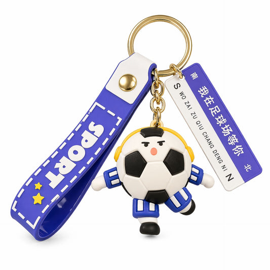 Breloc Chei, Klevo, Model Minge de Fotbal cu Casti, Mesaj Te aștept pe terenul de fotbal, Cupa Mondiala, Accesoriu Pentru Chei si Rucsac, Material Acril, 50 g, Albastru