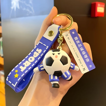 Breloc Chei, Klevo, Model Minge de Fotbal cu Casti, Mesaj Te aștept pe terenul de fotbal, Cupa Mondiala, Accesoriu Pentru Chei si Rucsac, Material Acril, 50 g, Albastru