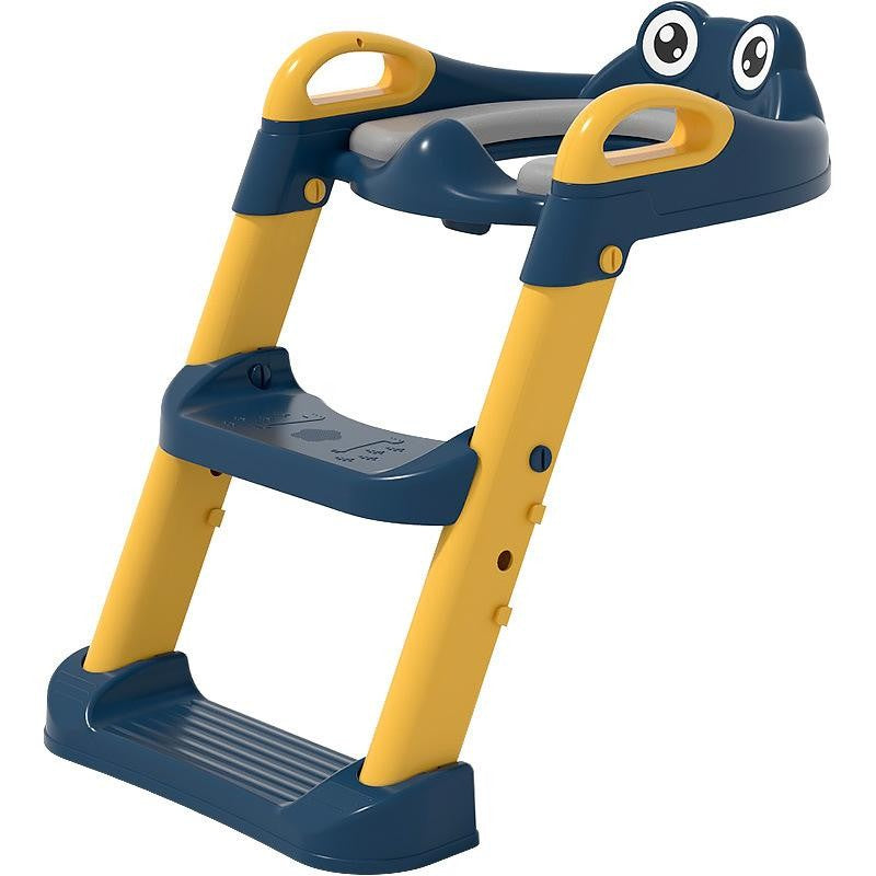 Reductor si Scaunel Inaltator WC, Klevo, pentru Copii 1 - 7 Ani, 2 Trepte Reglabile, Pliabil, Colac Moale, cu Spatar si Manere, Inaltime 54/58 cm x 39.5 x 35 cm, din Plastic+PVC, Albastru/Portocaliu