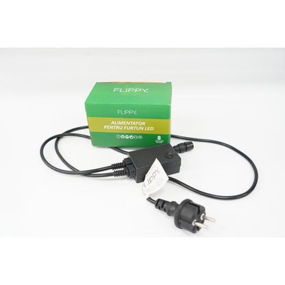 Alimentator furtun luminos, rezista pana la 50 m, Klevo, 8 jocuri de lumini, fir negru