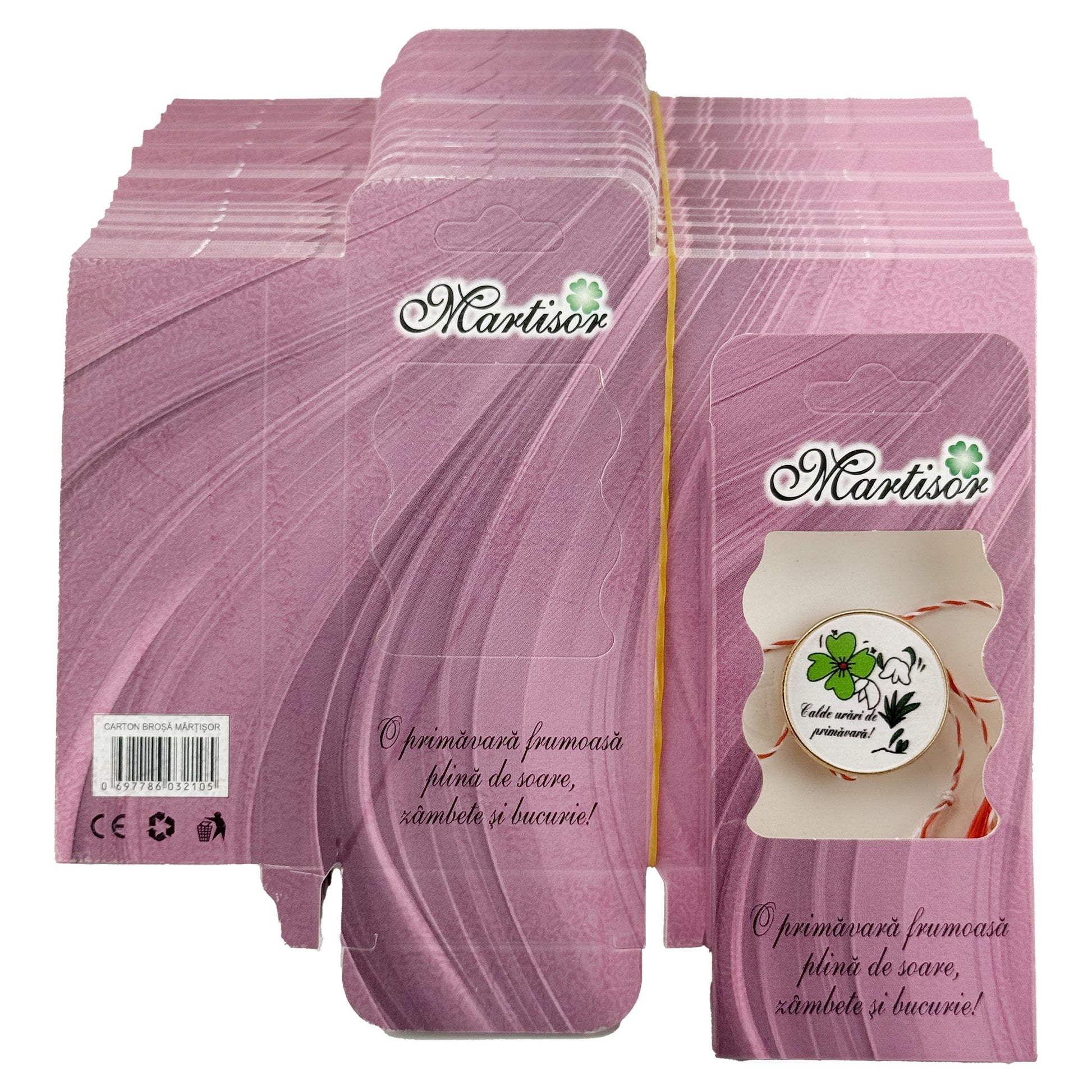Ambalaje de Carton pentru Martisoare, Klevo, Set 200 Bucati, Cutii Brosa, Model Abstract, Roz