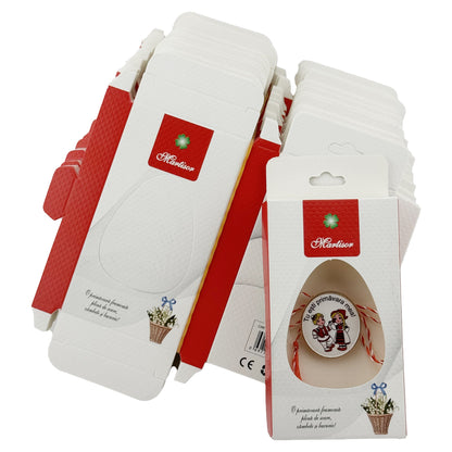 Ambalaje de Carton pentru Martisoare, Klevo, Set 200 Bucati, Cutii Brosa, Model Cos cu Flori, Alb/Rosu