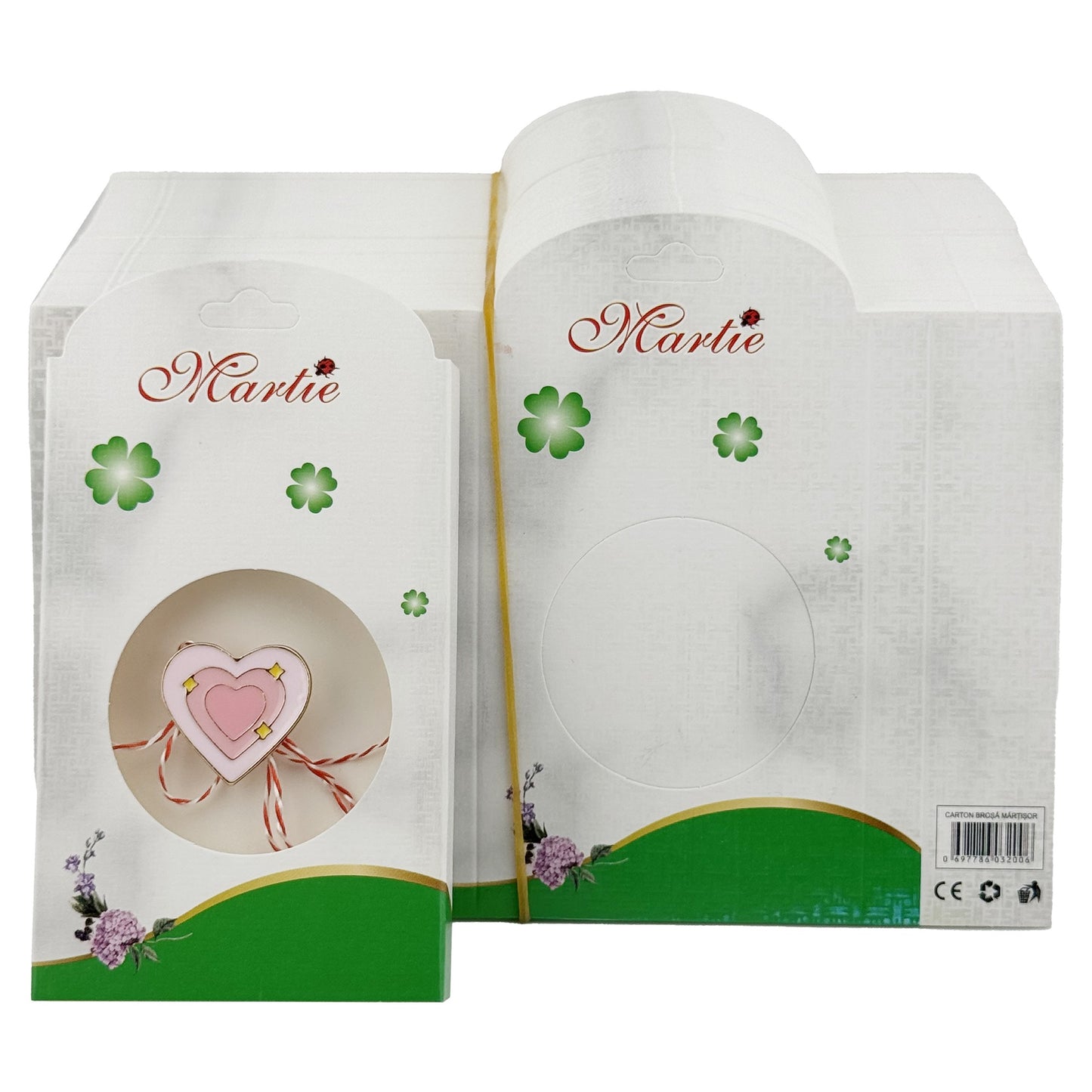 Ambalaje de Carton pentru Martisoare, Klevo, Set 200 Bucati, Cutii Brosa, Model Trifoi, Alb/Verde