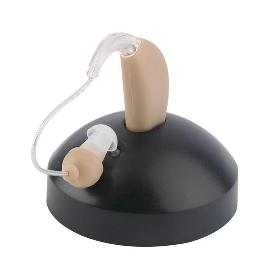 Aparat Auditiv BTE Reincarcabil, Klevo, JZ-1088F, Aparat Auditiv Auxiliar cu Statie de Incarcare, In EAR, Amplificator de Sunet, din ABS Silicon, Bej