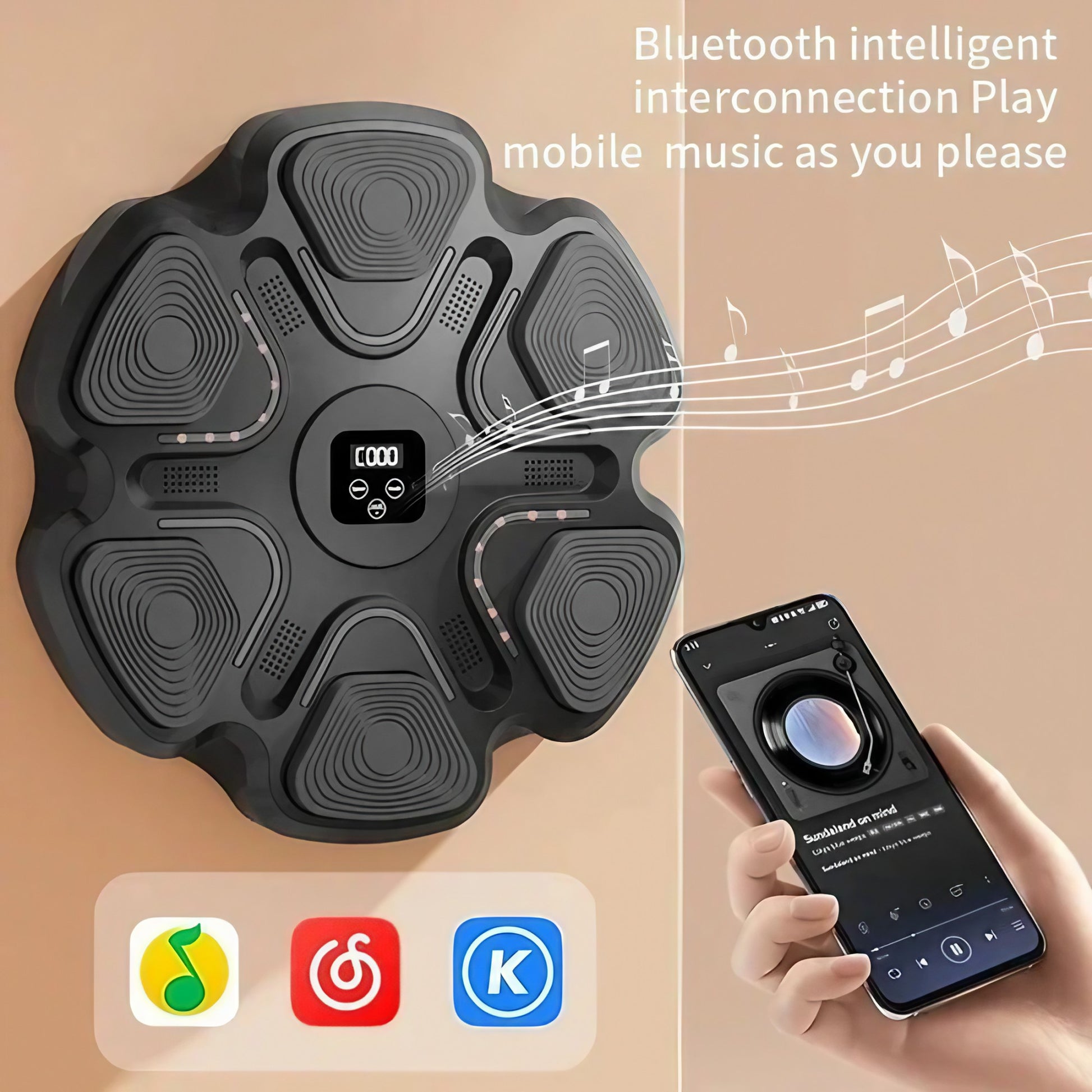Aparat Box Cu Muzica, Montabil pe Perete, Klevo, Negru, Difuzor, Bluetooth, Iluminare LED, 38 x 27 x 32 cm, Manusi Incluse