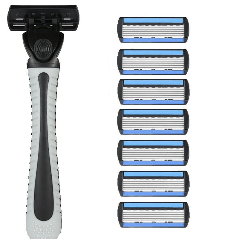 Aparat de Ras Manual, Klevo, din Otel Inoxidabil, Suport Lama + 7 Capete de Schimb Incluse, Cutie pentru Lame, Negru