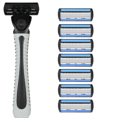 Aparat de Ras Manual, Klevo, din Otel Inoxidabil, Suport Lama + 7 Capete de Schimb Incluse, Cutie pentru Lame, Negru