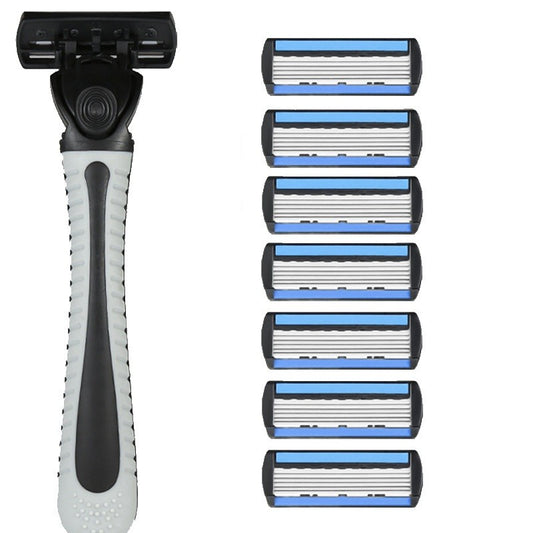 Aparat de Ras Manual, Klevo, din Otel Inoxidabil, Suport Lama + 7 Capete de Schimb Incluse, Cutie pentru Lame, Negru