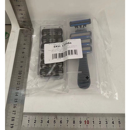 Aparat de Ras Manual, Klevo, din Otel Inoxidabil, Suport Lama + 10 Capete de Schimb Incluse, Cutie pentru Lame, Negru