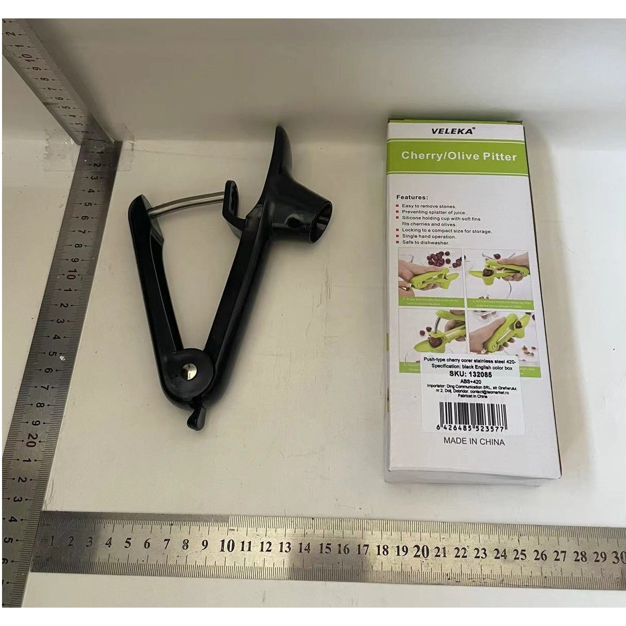 Dispozitiv de Scos Samburi, Klevo, Manual, cu 1 Gaura, pentru Cirese/Masline, 20.5 x 3.8 x 13 cm, din ABS+Otel Inoxidabil, cu Maner, Negru