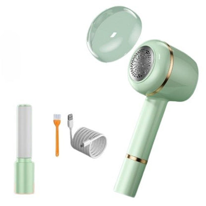 Aparat Pentru Curatat Scame, Par Si Praf, Klevo, Pentru Diferite Tipuri De Material, Cu Lame Din Otel Inoxidabil, Incarcare Prin USB Type-C, Cu Perie De Curatare, Cablu USB Si Stick Cu Lipici Incluse, Verde, 220 x 86 mm