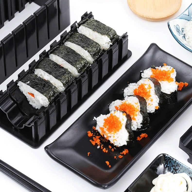 Aparat pentru Sushi, Klevo, Set 7 Accesorii pentru Sushi, Ofera 3 Forme de Design, Rotund, Triunghi, Inimioare, Negru